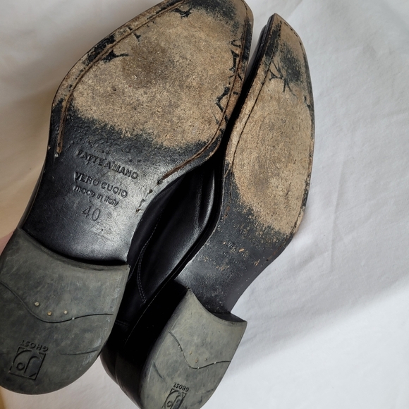 Jo Ghost Black Leather Slip On Brogues Wing Tip Handmade in Italy Size 40 - Picture 8 of 9